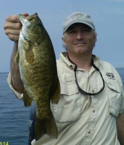 This smallmouth at four pounds or better was caught on a 5" St. Clair Goby NFT